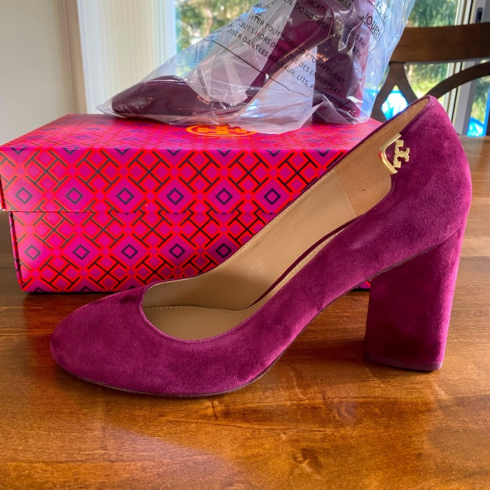 Brand new with packaging, never worn, Tory Burch burgundy suede pumps, size 8